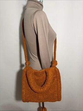 Framed Cozy Teddy Sherpa Shoulder Bag in Rust Orange Color Crossbody Satchel